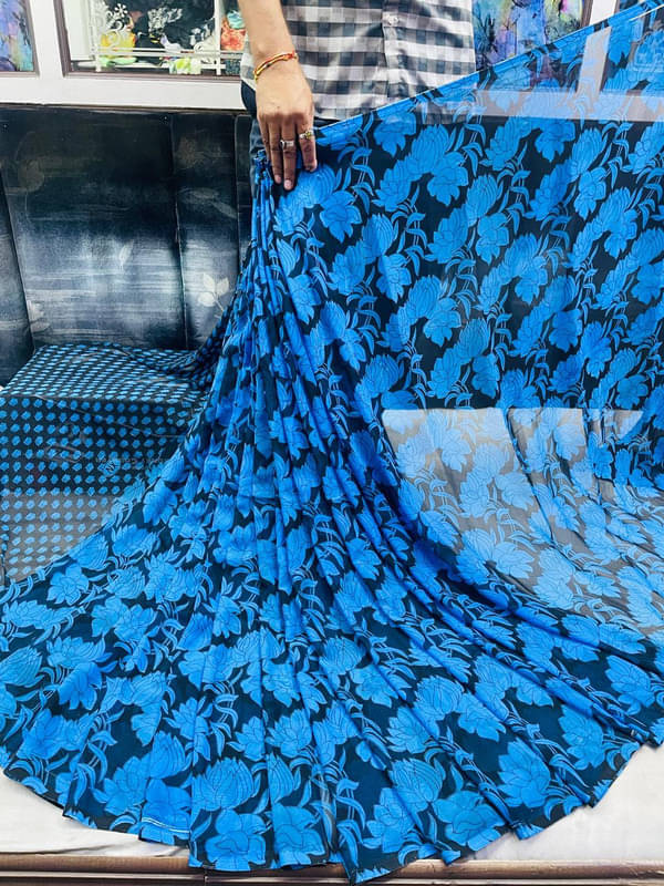 Sanjana Silks Georgette Printed Saree With Unstitched Blouse Piece ( Blue ) Sanjana Silks Georgette Printed Saree With Unstitched Blouse Piece ( Blue )