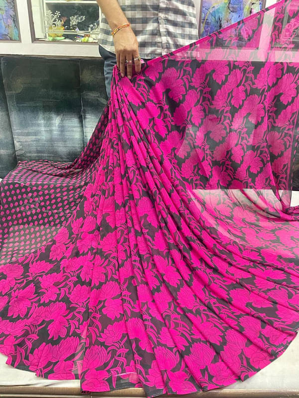 Sanjana Silks Georgette Printed Saree With Unstitched Blouse Piece ( Pink ) Sanjana Silks Georgette Printed Saree With Unstitched Blouse Piece ( Pink )