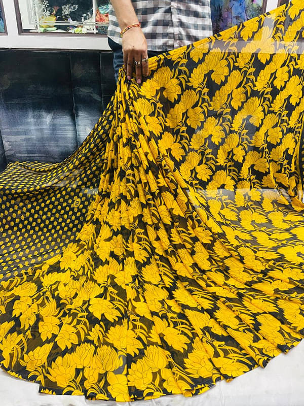 Sanjana Silks Georgette Printed Saree With Unstitched Blouse Piece ( Yellow )     			Sanjana Silks Georgette Printed Saree With Unstitched Blouse Piece ( Yellow )
