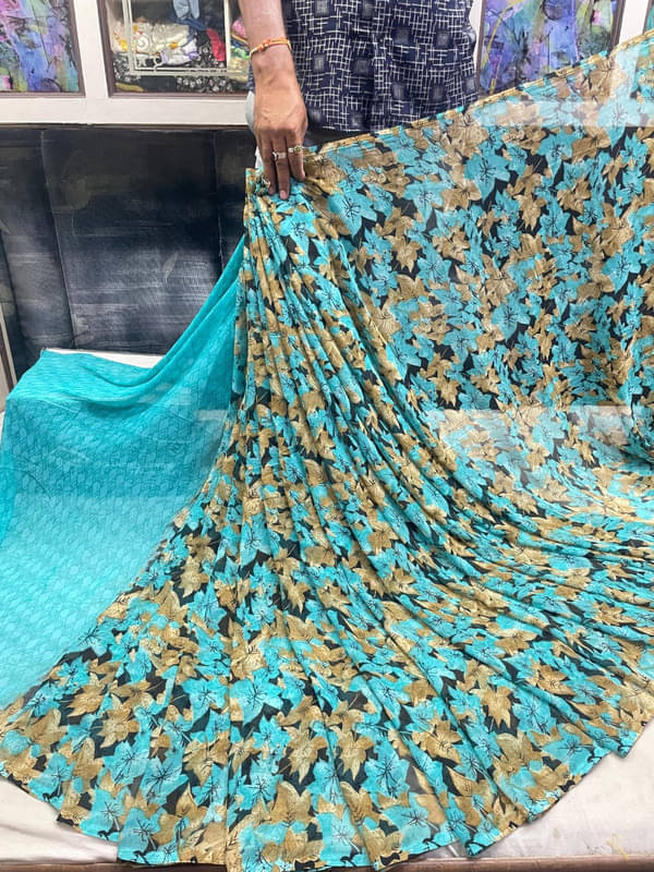     			Sanjana Silks Georgette Printed Saree With Unstitched Blouse Piece ( SkyBlue )
