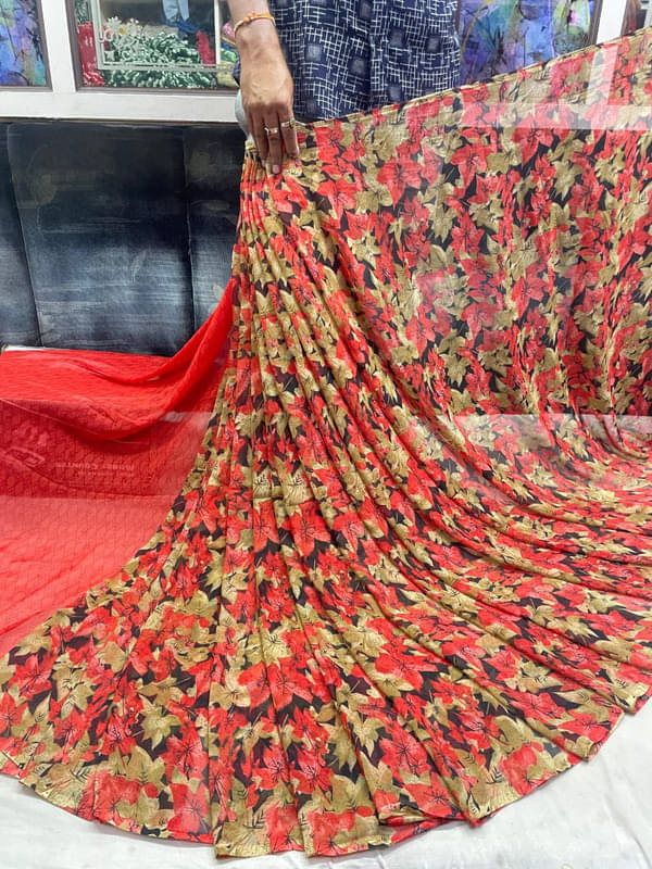     			Sanjana Silks Georgette Printed Saree With Unstitched Blouse Piece ( Red )