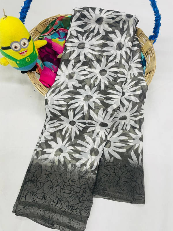 Sanwariya Silks Georgette Printed Saree With Unstitched Blouse Piece ( Grey ) Sanwariya Silks Georgette Printed Saree With Unstitched Blouse Piece ( Grey )