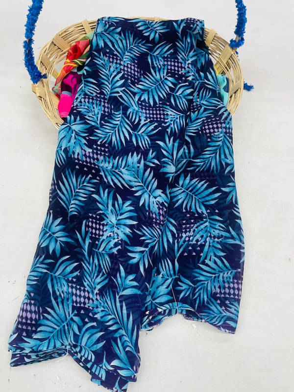     			Sanwariya Silks Georgette Printed Saree With Unstitched Blouse Piece ( Blue )