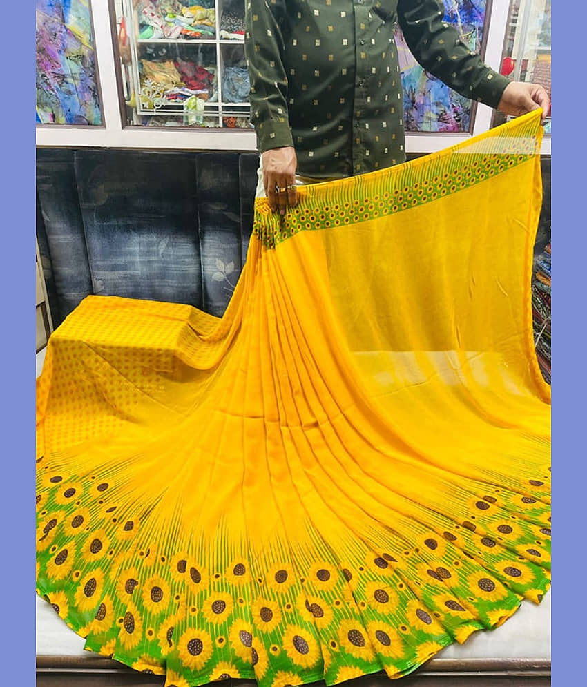 Sanwariya Silks Georgette Printed Saree With Unstitched Blouse Piece ( SkyBlue ) - Sarees | Buy online on ZillyBuy