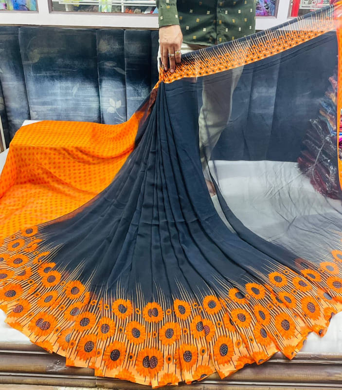     			Sanwariya Silks Georgette Printed Saree With Unstitched Blouse Piece ( Orange )