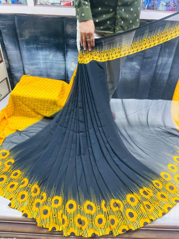 Sanwariya Silks Georgette Printed Saree With Unstitched Blouse Piece ( Yellow ) Sanwariya Silks Georgette Printed Saree With Unstitched Blouse Piece ( Yellow )