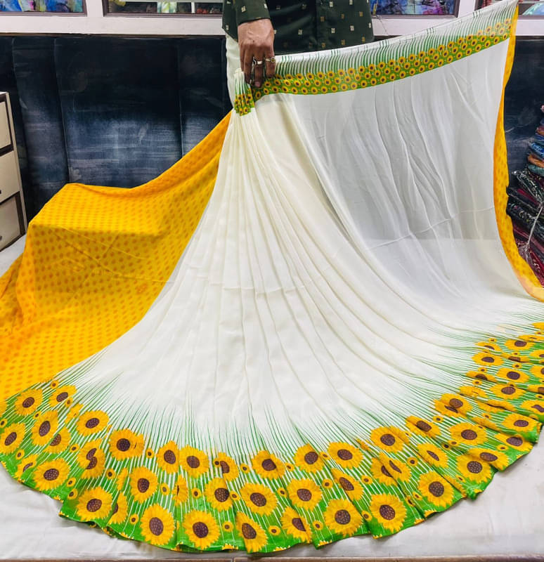     			Sanwariya Silks Georgette Printed Saree With Unstitched Blouse Piece ( White )