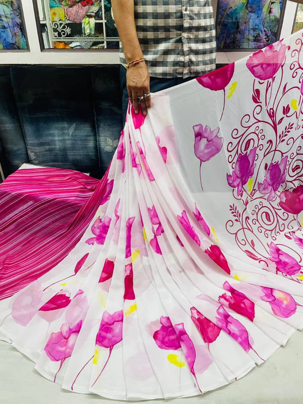 Sanwariya Silks Georgette Printed Saree With Unstitched Blouse Piece ( Pink ) Sanwariya Silks Georgette Printed Saree With Unstitched Blouse Piece ( Pink )