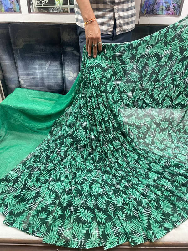     			Sanwariya Silks Georgette Printed Saree With Unstitched Blouse Piece ( Teal )