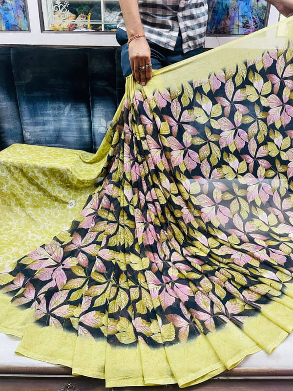     			Sitanjali Georgette Printed Saree With Unstitched Blouse Piece ( Yellow )