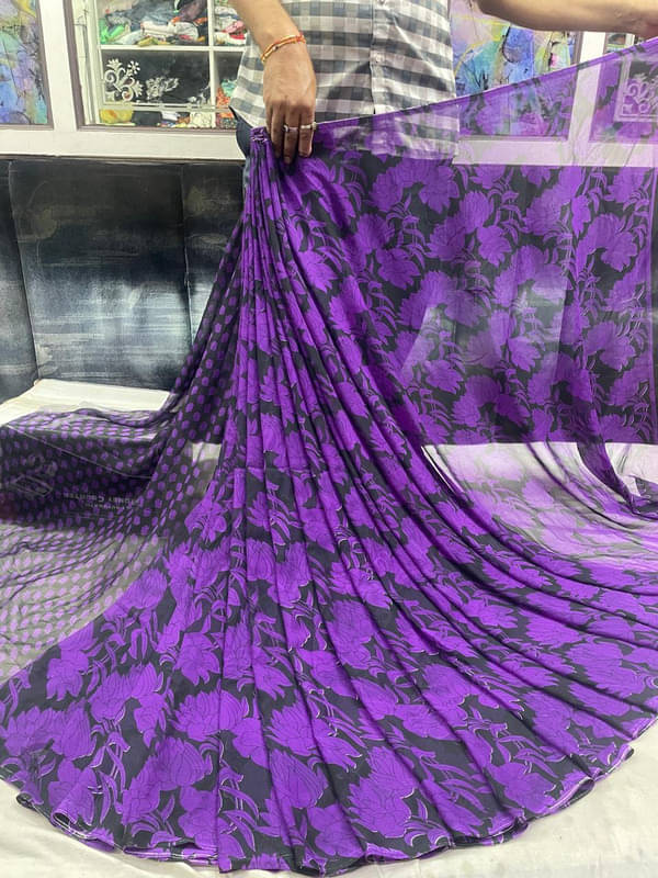 Sitanjali Georgette Printed Saree With Unstitched Blouse Piece ( Purple ) Sitanjali Georgette Printed Saree With Unstitched Blouse Piece ( Purple )