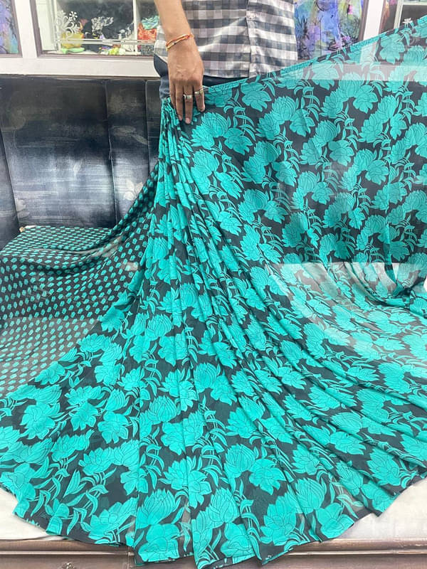     			Sitanjali Georgette Printed Saree With Unstitched Blouse Piece ( SkyBlue )
