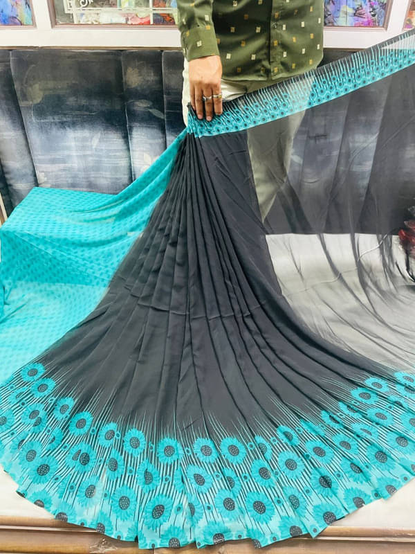 Sitanjali Georgette Printed Saree With Unstitched Blouse Piece ( SkyBlue ) Sitanjali Georgette Printed Saree With Unstitched Blouse Piece ( SkyBlue )