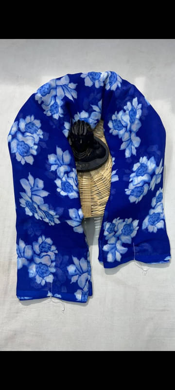     			Sitanjali Georgette Printed Saree With Unstitched Blouse Piece ( Blue )