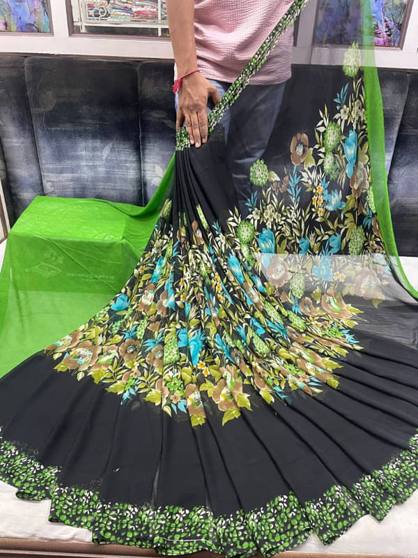 Sitanjali Georgette Printed Saree With Unstitched Blouse Piece ( Green ) Sitanjali Georgette Printed Saree With Unstitched Blouse Piece ( Green )