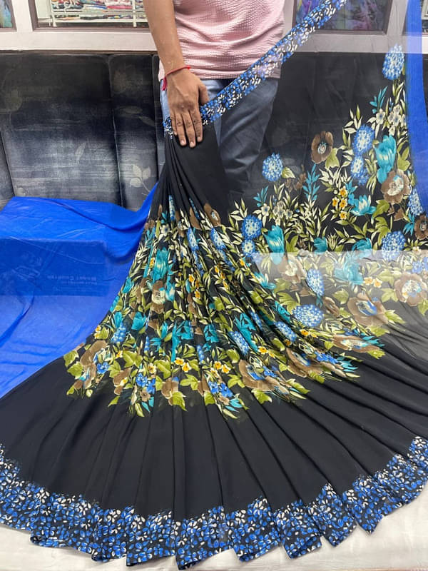 Sitanjali Georgette Printed Saree With Unstitched Blouse Piece ( Blue ) Sitanjali Georgette Printed Saree With Unstitched Blouse Piece ( Blue )