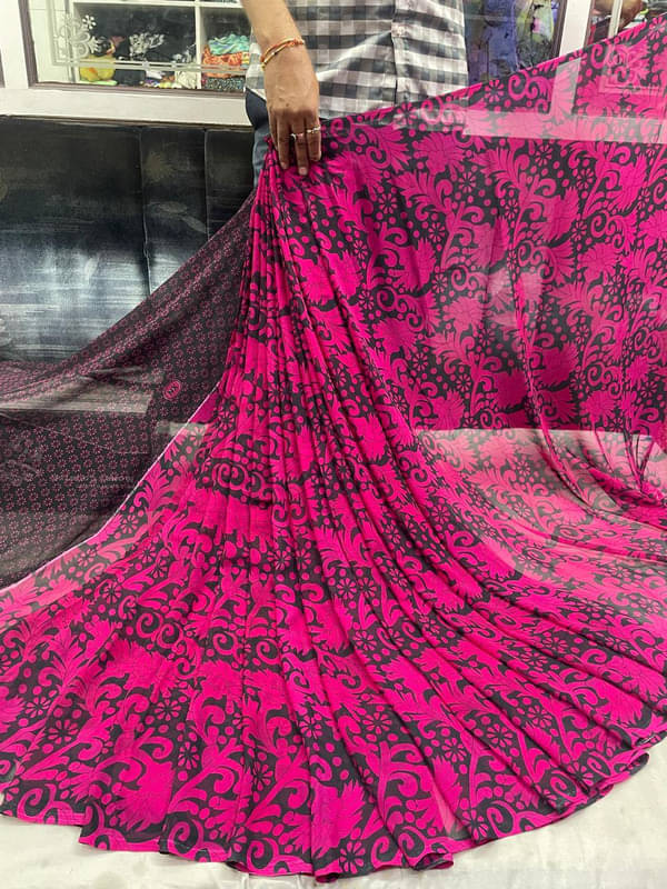Sitanjali Georgette Printed Saree With Unstitched Blouse Piece ( Pink ) Sitanjali Georgette Printed Saree With Unstitched Blouse Piece ( Pink )