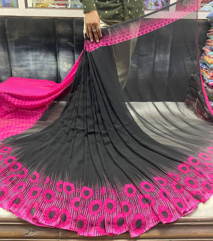     			Sitanjali Georgette Printed Saree With Unstitched Blouse Piece ( Rani )