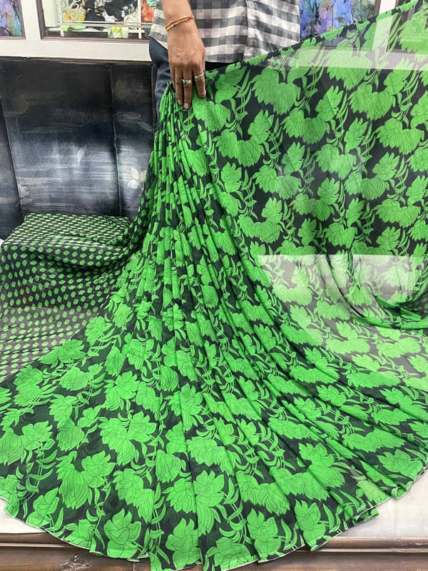 Sitanjali Georgette Printed Saree With Unstitched Blouse Piece ( Green ) Sitanjali Georgette Printed Saree With Unstitched Blouse Piece ( Green )