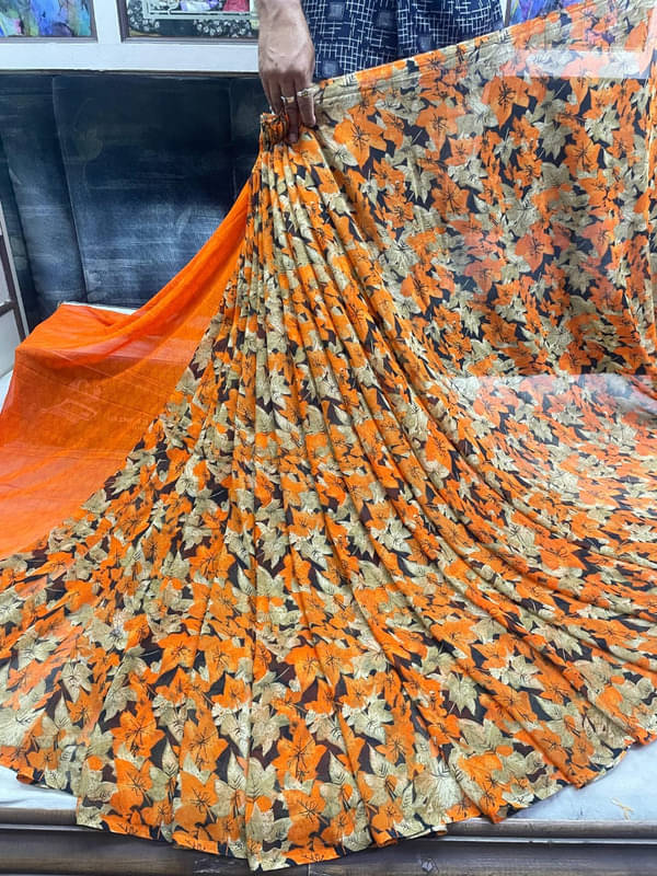     			Sitanjali Georgette Printed Saree With Unstitched Blouse Piece ( Orange )
