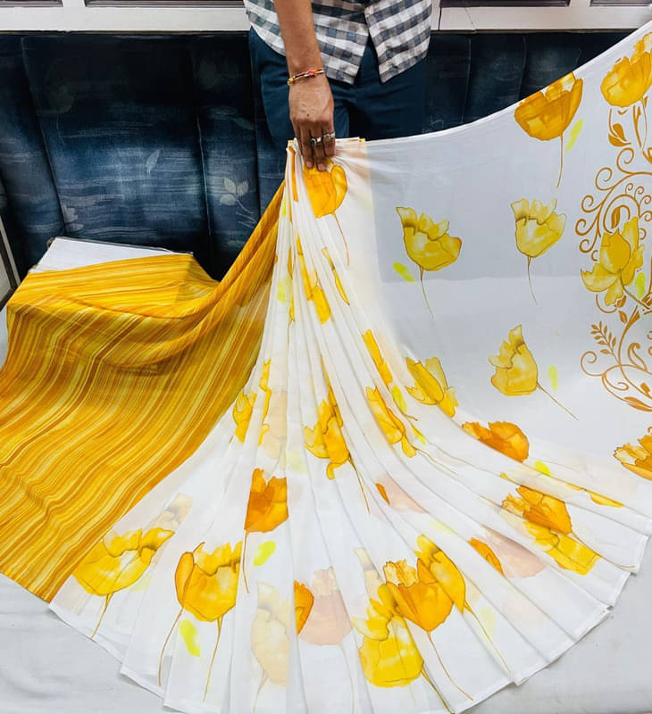 Sitanjali Lifestyle Georgette Printed Saree With Unstitched Blouse Piece ( Yellow )     			Sitanjali Lifestyle Georgette Printed Saree With Unstitched Blouse Piece ( Yellow )