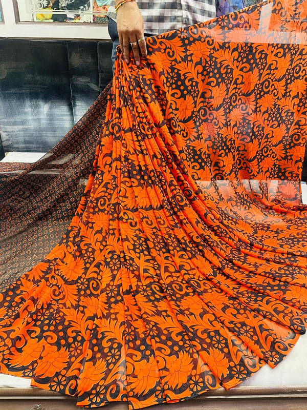 Sitanjali Lifestyle Georgette Printed Saree With Unstitched Blouse Piece ( Orange ) Sitanjali Lifestyle Georgette Printed Saree With Unstitched Blouse Piece ( Orange )
