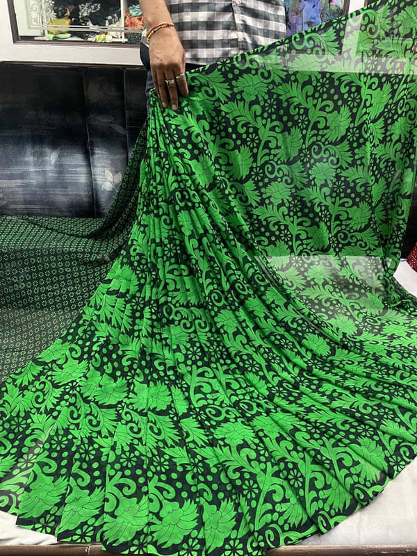 Sitanjali Lifestyle Georgette Printed Saree With Unstitched Blouse Piece ( Green ) Sitanjali Lifestyle Georgette Printed Saree With Unstitched Blouse Piece ( Green )