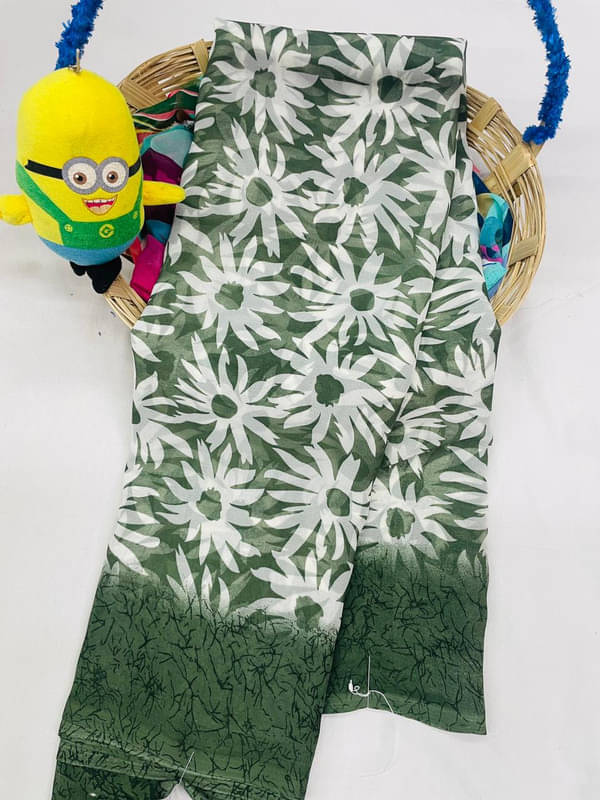     			Sitanjali Lifestyle Georgette Printed Saree With Unstitched Blouse Piece ( Green )