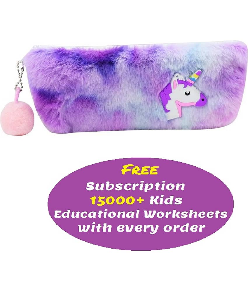 Soft Fur Pouch Multicolor Unicorn Pencil Case, Pencil Pouch For Girls, Cute Fur Pouch Zipper Closer Storage Bag Travel Pouch, Best Return Gift (Pack Of 2) (Free subscription of kids Educational worksheets) - Stationery | Buy online on ZillyBuy