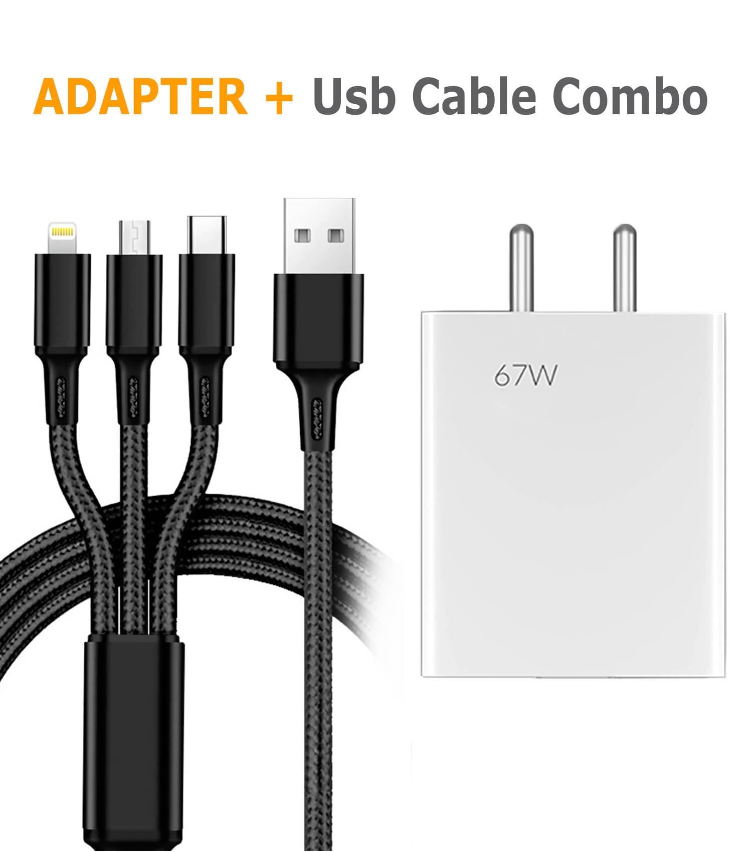 Vertical9 67Watt Fast Charger with 3-in-1 3AMP Charging cable Combo 1     			Vertical9 67Watt Fast Charger with 3-in-1 3AMP Charging cable Combo 1