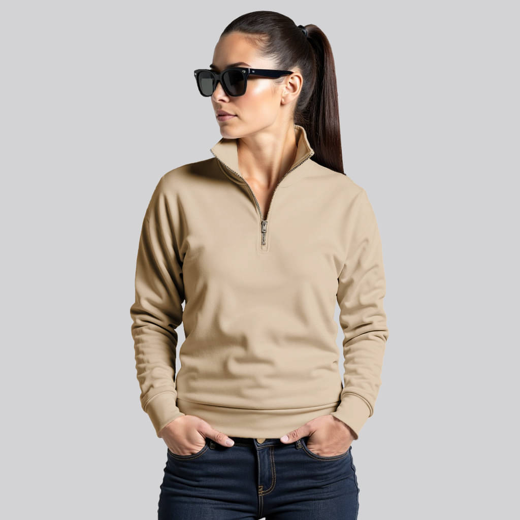    			fashion and youth Fleece Women's Zippered Sweatshirt ( Beige )