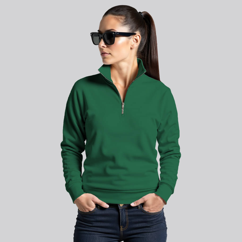     			fashion and youth Fleece Women's Zippered Sweatshirt ( Green )