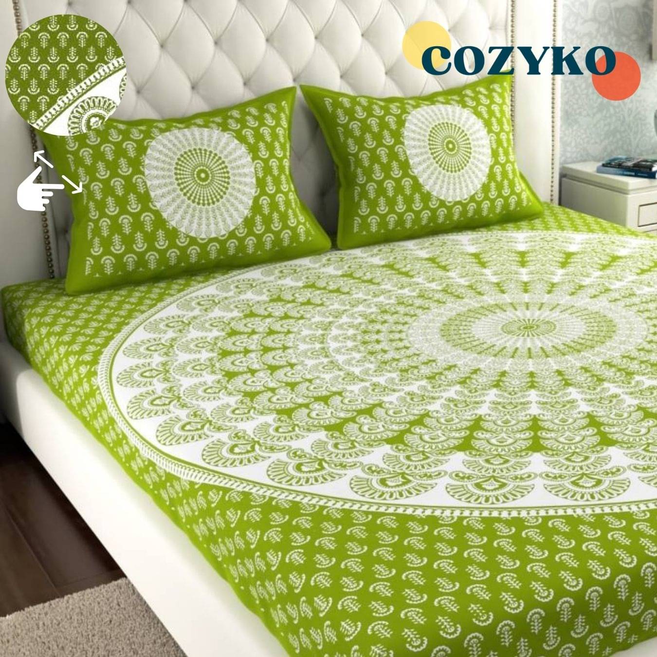 COZYKO Cotton 1 Double Queen Bedsheet with 2 Pillow Covers ( Green ) COZYKO Cotton 1 Double Queen Bedsheet with 2 Pillow Covers ( Green )