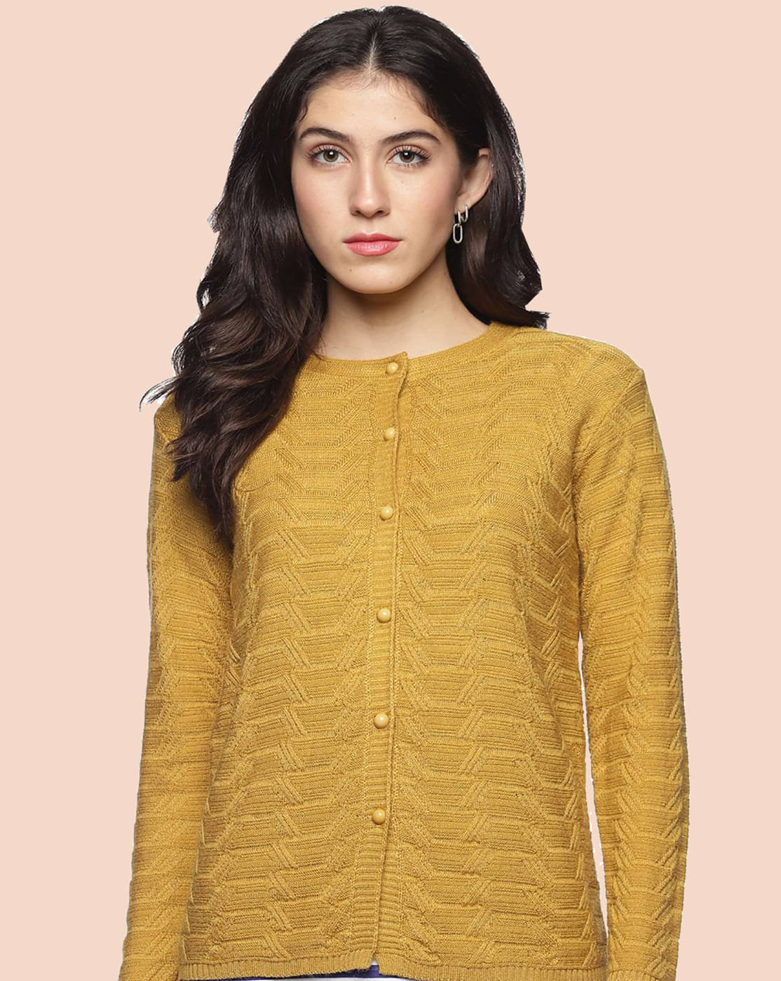 Clapton Woollen Round Neck Women's Buttoned Cardigans - Yellow ( ) Clapton Woollen Round Neck Women's Buttoned Cardigans - Yellow ( )