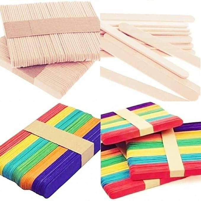     			ECLET 200 Sticks(100 Colored and 100 Plain) Sticks Natural Wooden ice Cream Sticks for School Projects