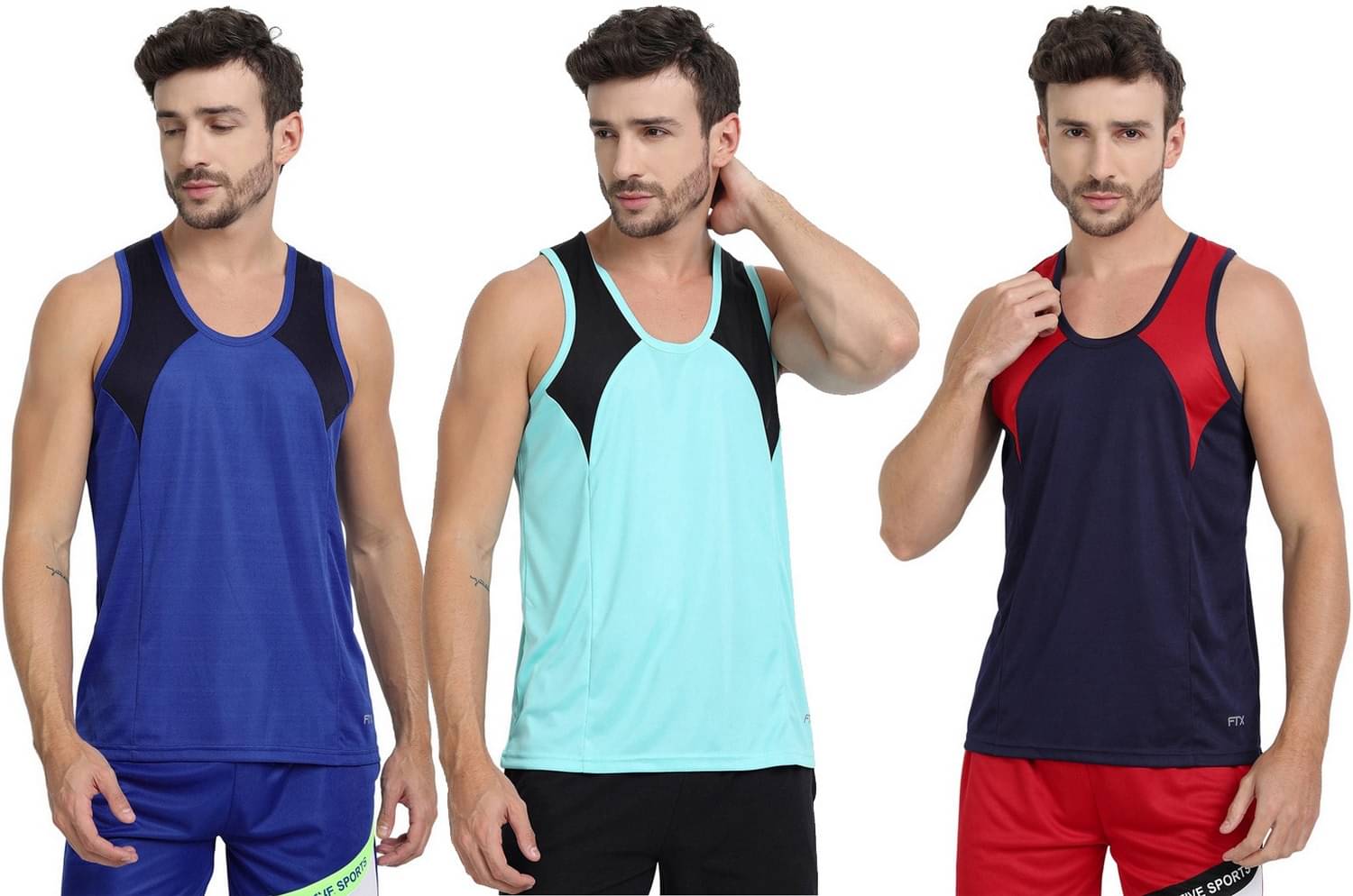 FTX Pack of 3 Polyester Gym Vest For Men ( Turquoise ) FTX Pack of 3 Polyester Gym Vest For Men ( Turquoise )