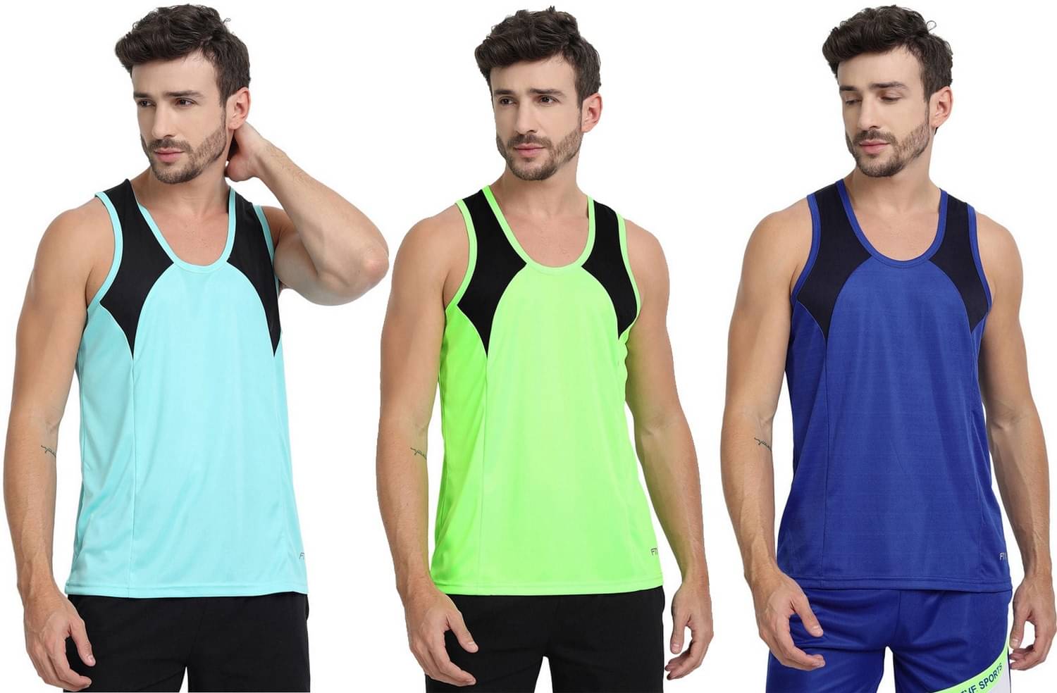FTX Pack of 3 Polyester Gym Vest For Men ( Turquoise ) FTX Pack of 3 Polyester Gym Vest For Men ( Turquoise )