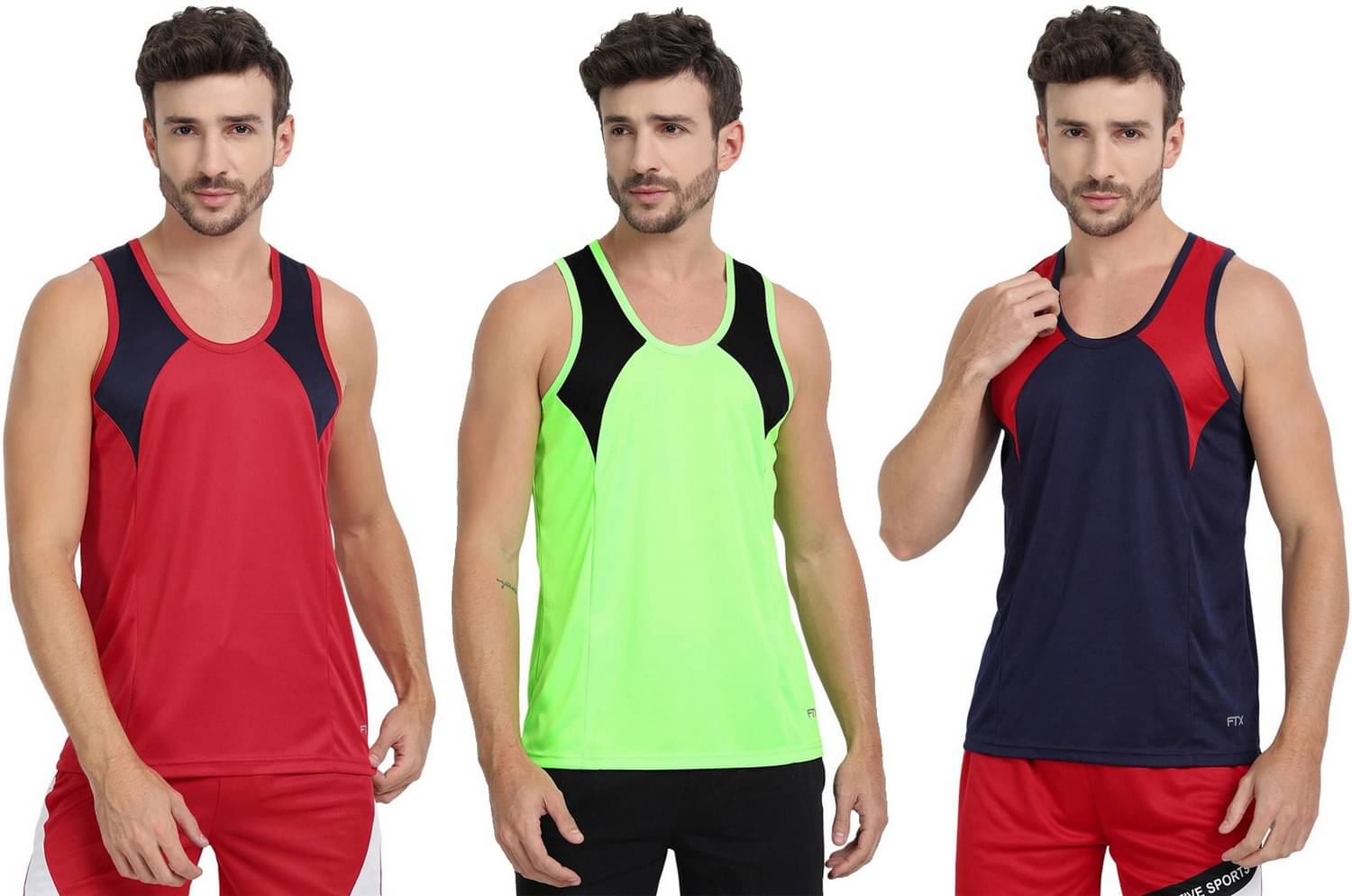     			FTX Pack of 3 Polyester Gym Vest For Men ( Rough Red )