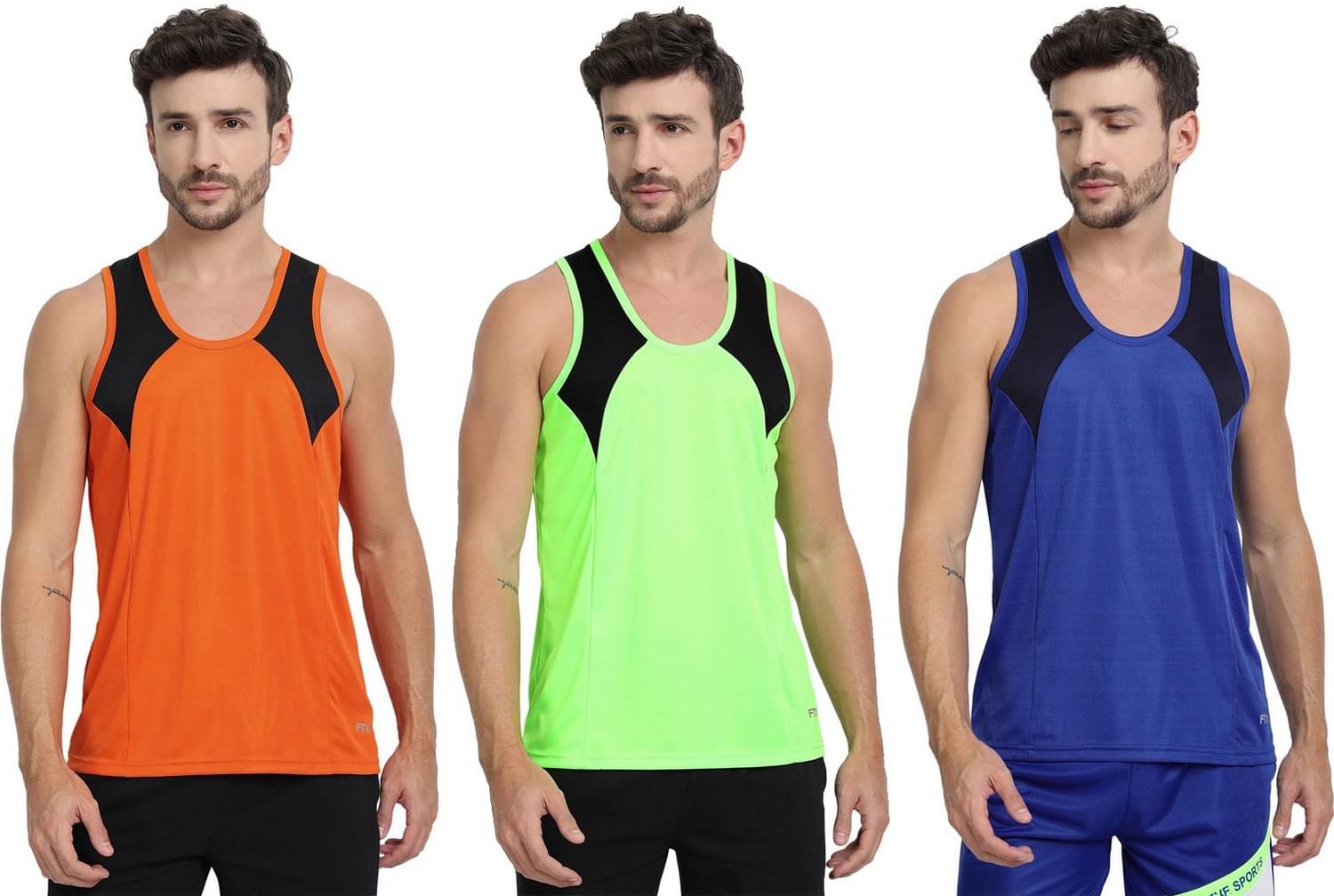     			FTX Pack of 3 Polyester Gym Vest For Men ( Blue )