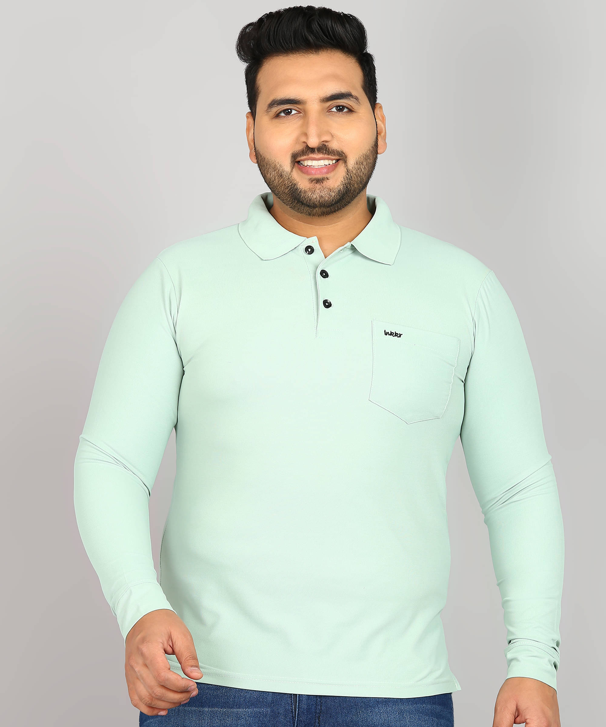     			INKKR Cotton Blend Regular Fit Solid Full Sleeves Men's Polo T Shirt - Green ( Pack of 1 )