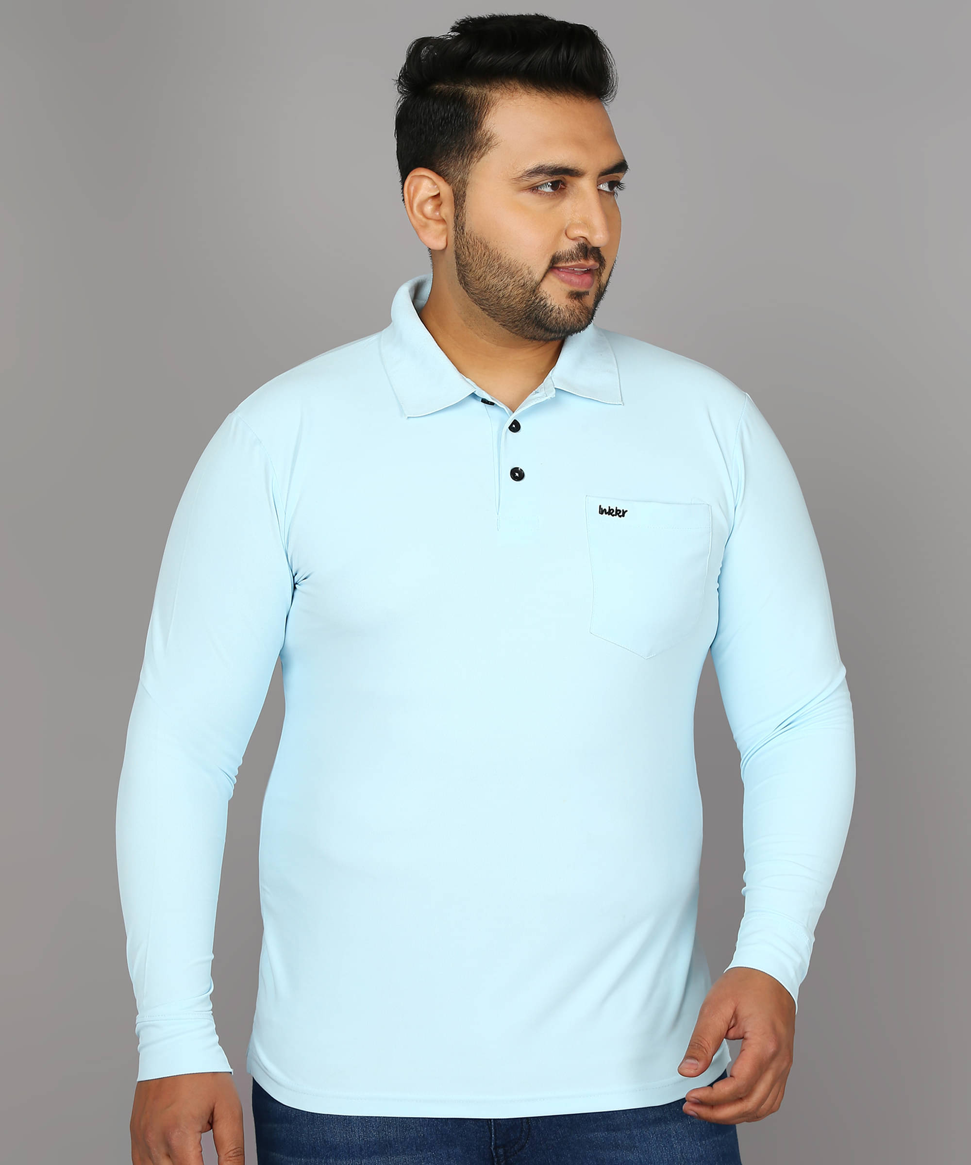     			INKKR Cotton Blend Regular Fit Solid Full Sleeves Men's Polo T Shirt - Blue ( Pack of 1 )