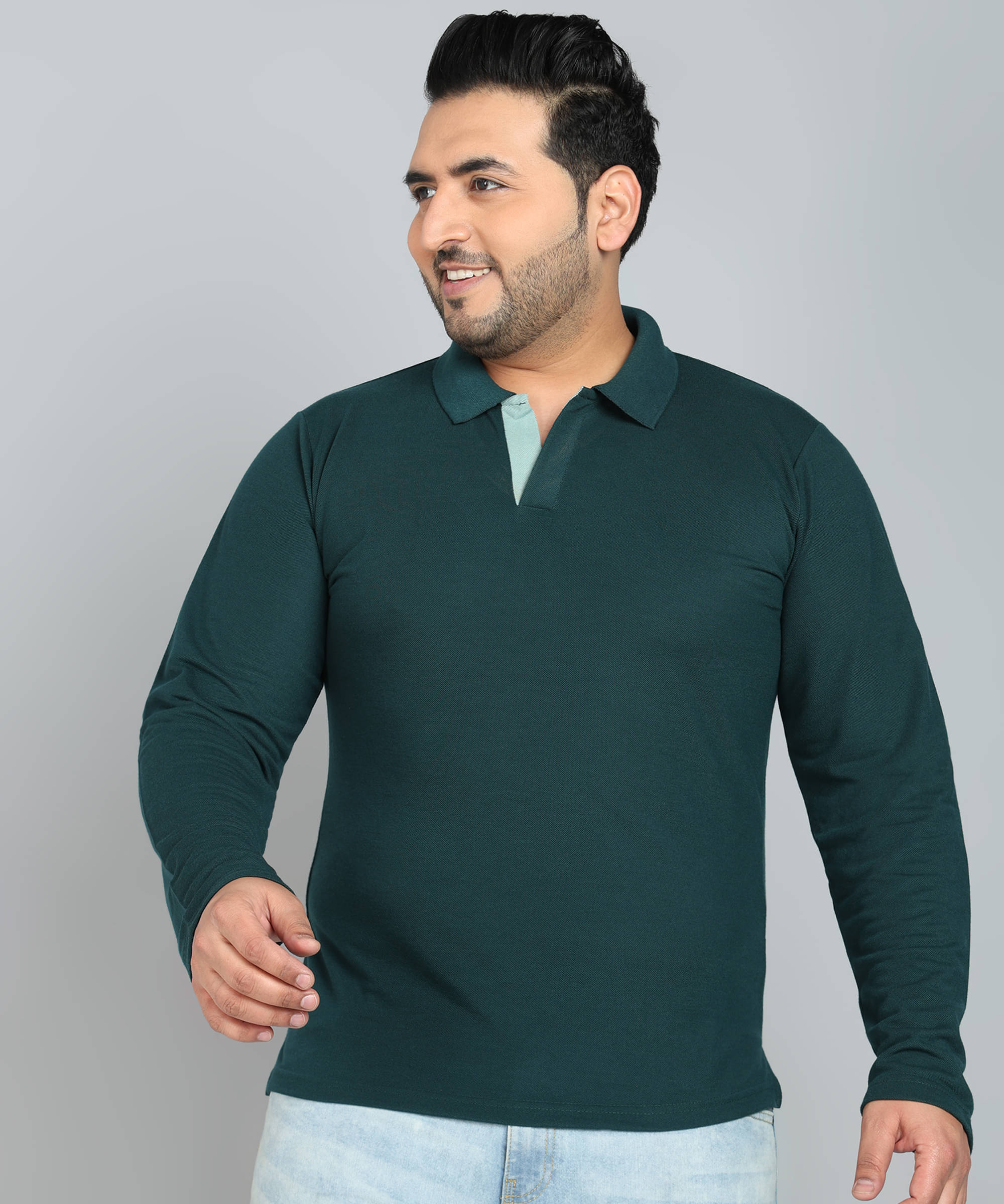     			INKKR Cotton Blend Regular Fit Solid Full Sleeves Men's Polo T Shirt - Dark Green ( Pack of 1 )