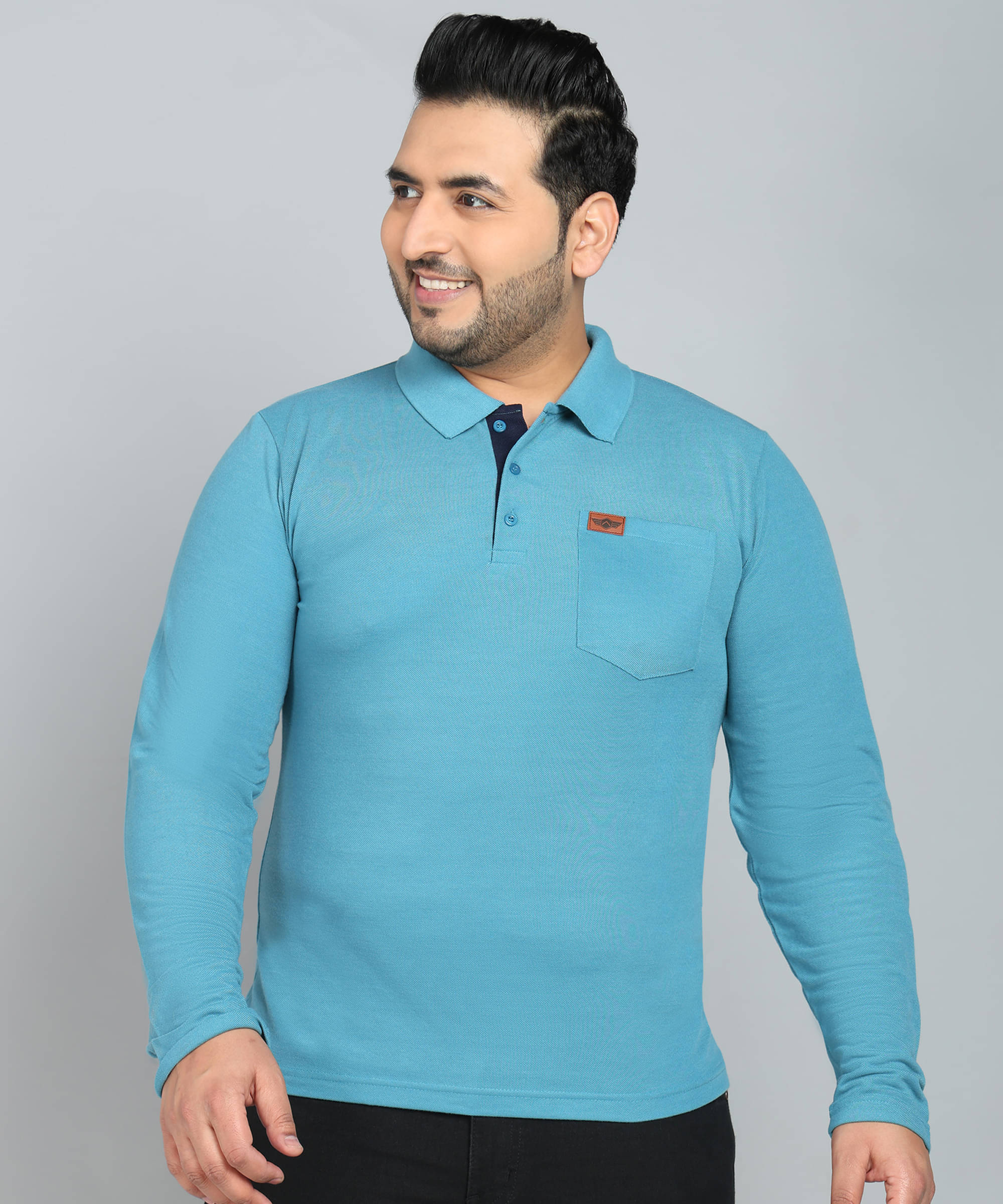     			INKKR Cotton Blend Regular Fit Solid Full Sleeves Men's Polo T Shirt - Teal Blue ( Pack of 1 )