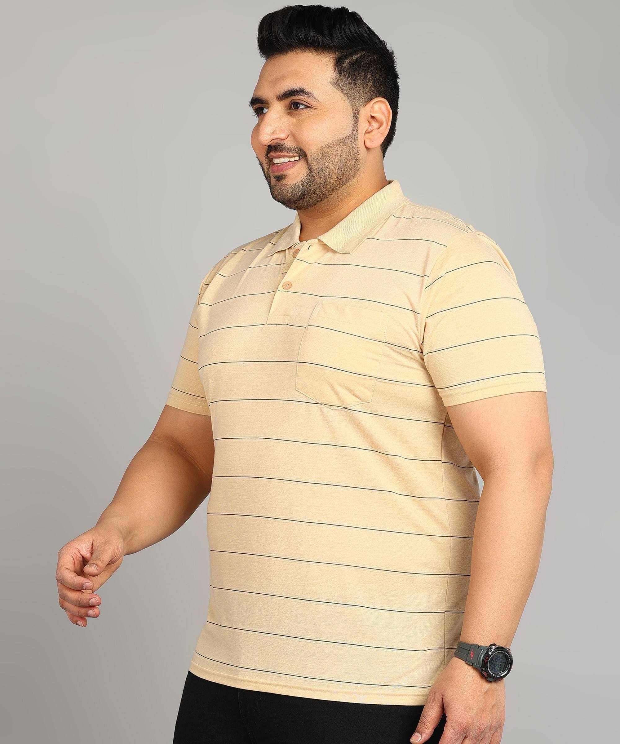     			INKKR Cotton Blend Regular Fit Striped Half Sleeves Men's Polo T Shirt - Beige ( Pack of 1 )
