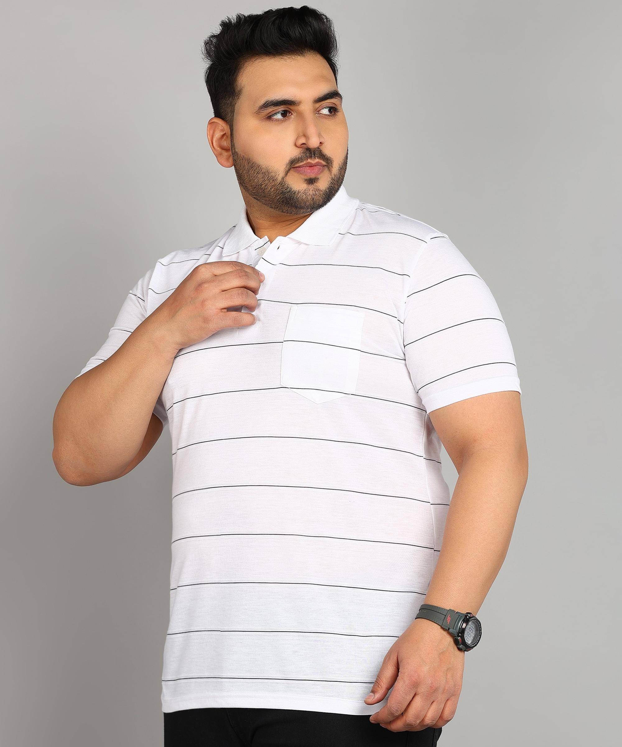     			INKKR Cotton Blend Regular Fit Striped Half Sleeves Men's Polo T Shirt - White ( Pack of 1 )