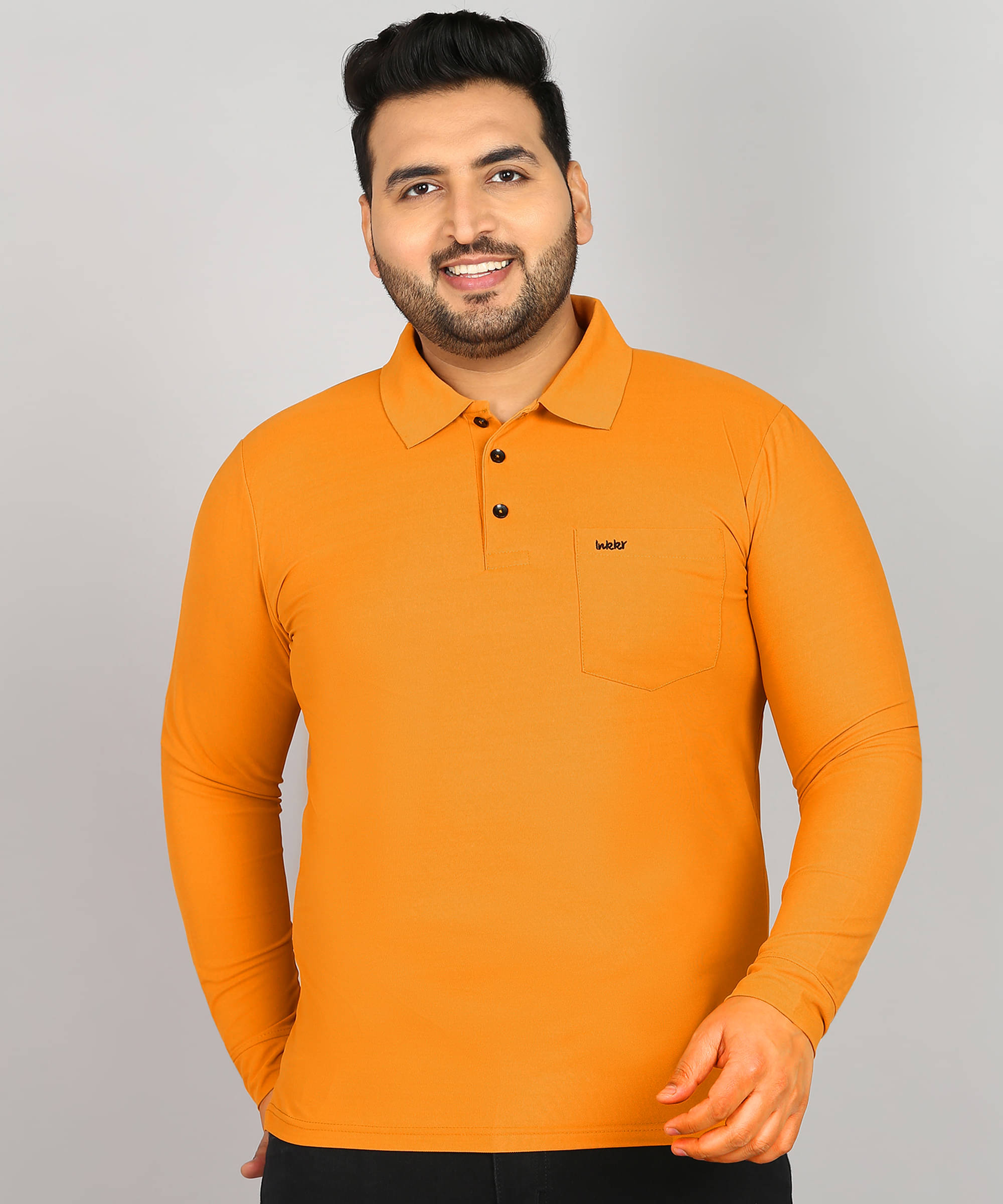     			INKKR Cotton Blend Regular Fit Solid Full Sleeves Men's Polo T Shirt - Mustard ( Pack of 1 )