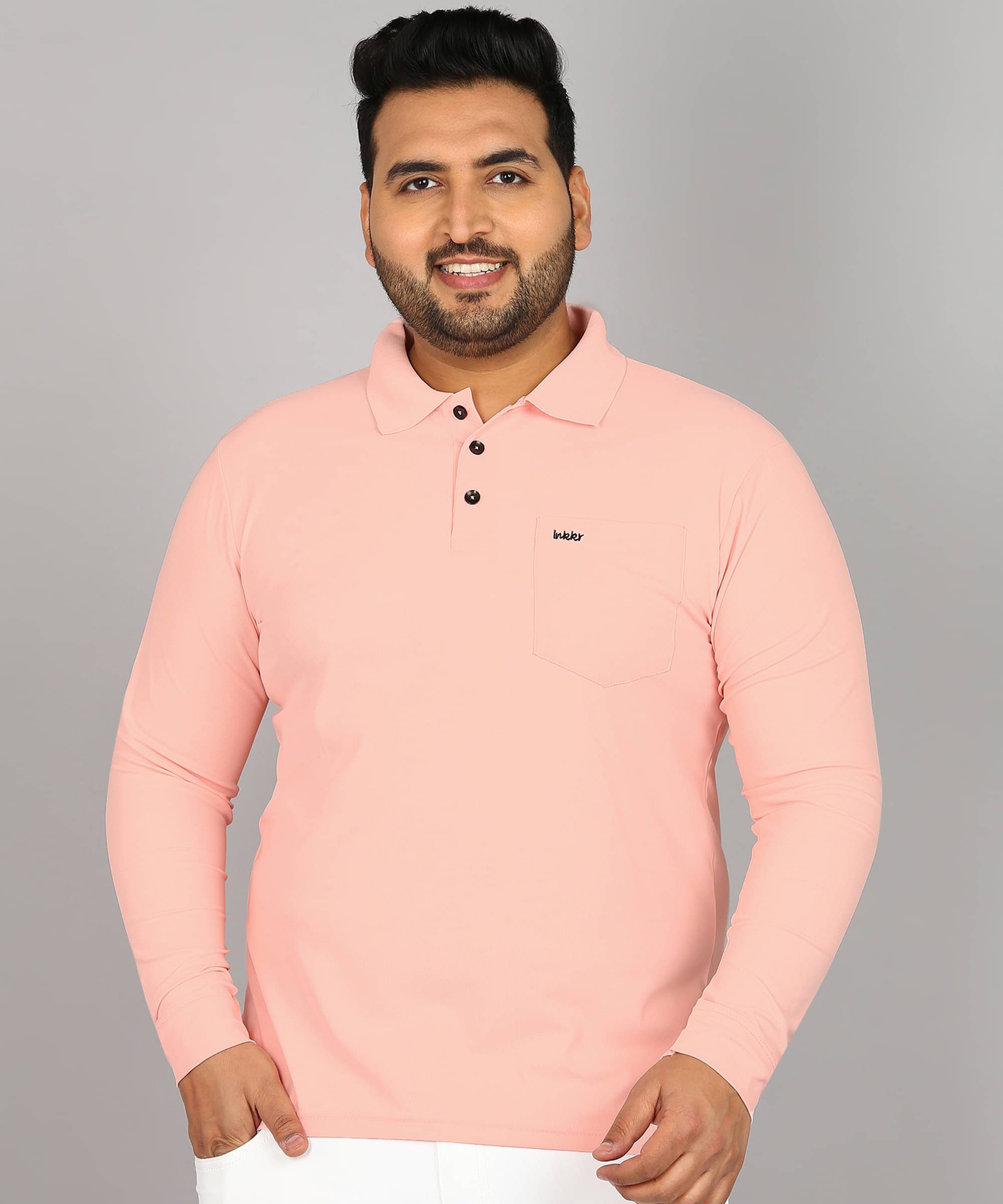     			INKKR Cotton Blend Regular Fit Solid Full Sleeves Men's Polo T Shirt - Pink ( Pack of 1 )