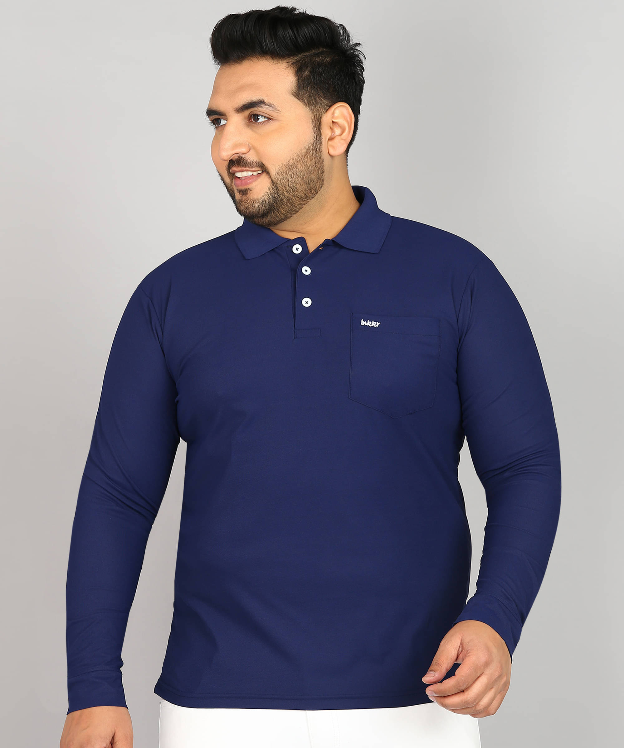     			INKKR Cotton Blend Regular Fit Solid Full Sleeves Men's Polo T Shirt - Navy ( Pack of 1 )