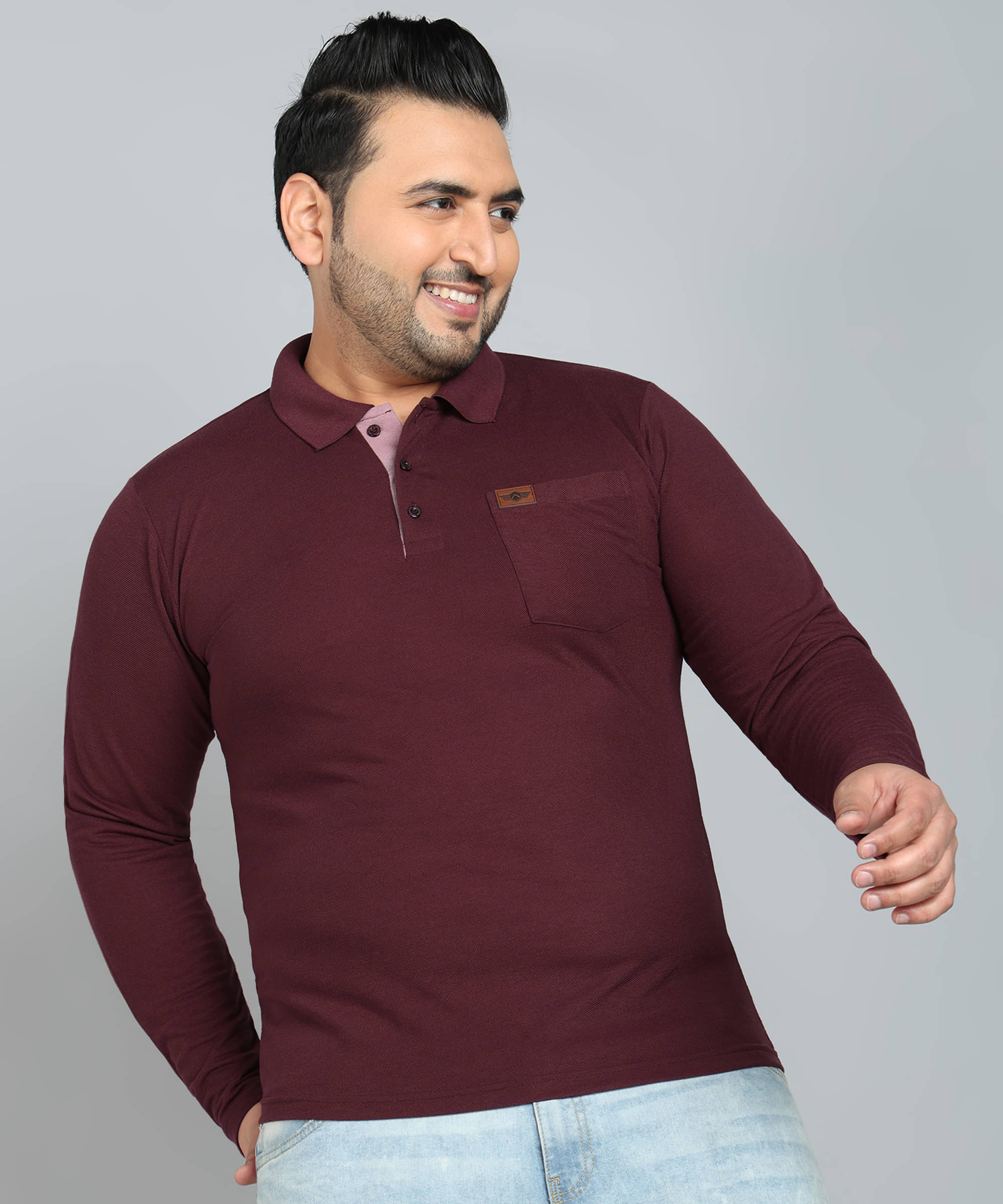     			INKKR Cotton Blend Regular Fit Solid Full Sleeves Men's Polo T Shirt - Maroon ( Pack of 1 )