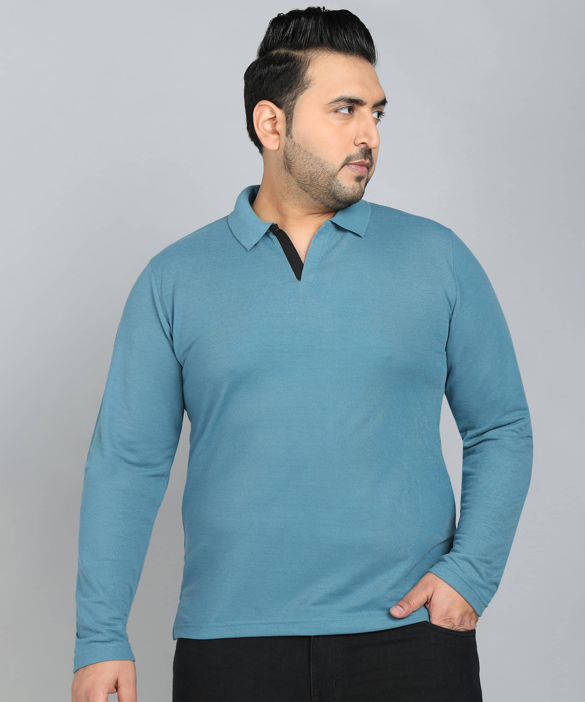     			INKKR Cotton Blend Regular Fit Solid Full Sleeves Men's Polo T Shirt - Teal Blue ( Pack of 1 )
